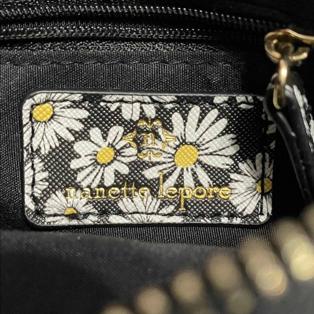 Nanette Lepore Black Daisy Print Wristlet Clutch with Yellow Centers